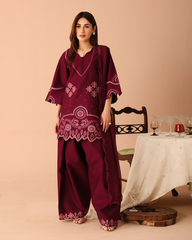 Maroon 2-Piece Embroidered
