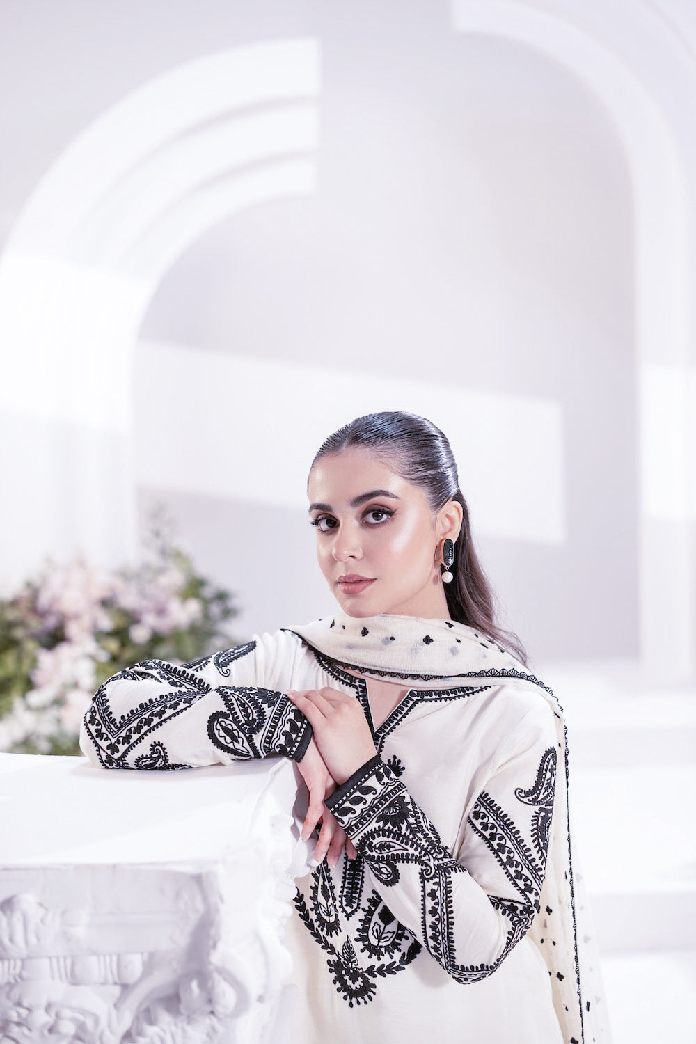 AYRA White 3-Piece Embroidered