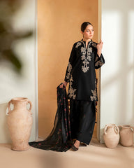 HUSN E RAAT Black 3-Piece Embroidered